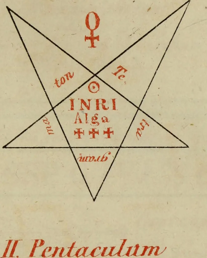 An illustration from Doktor Johannes Faust's Magia naturalis et innaturalis : oder, Dreifacher Höllenzwang, letztes Testament and Siegelkunst, nach einer kostbar ausgestattenten Handschrift in der Herzogl. Bibliothek zu Koburg vollständig und wortgetreu hrsg. in fünf Abtheilungen .., 1849, leaf 447