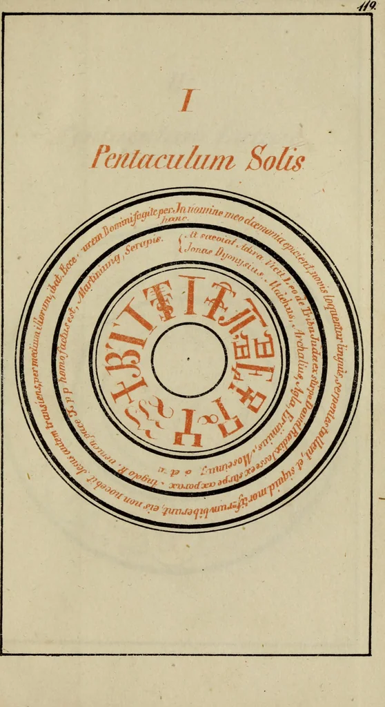 An illustration from Doktor Johannes Faust's Magia naturalis et innaturalis : oder, Dreifacher Höllenzwang, letztes Testament and Siegelkunst, nach einer kostbar ausgestattenten Handschrift in der Herzogl. Bibliothek zu Koburg vollständig und wortgetreu hrsg. in fünf Abtheilungen .., 1849, leaf 479