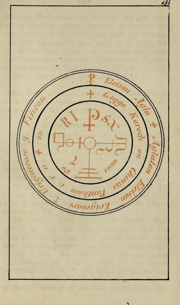An illustration from Doktor Johannes Faust's Magia naturalis et innaturalis : oder, Dreifacher Höllenzwang, letztes Testament and Siegelkunst, nach einer kostbar ausgestattenten Handschrift in der Herzogl. Bibliothek zu Koburg vollständig und wortgetreu hrsg. in fünf Abtheilungen .., 1849, leaf 511