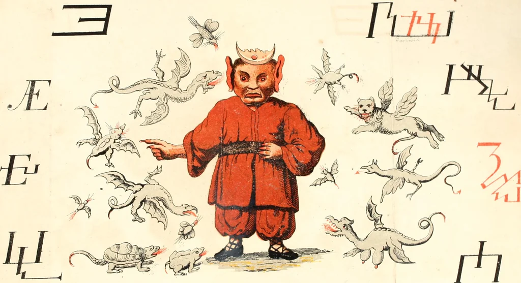 An illustration from Doktor Johannes Faust's Magia naturalis et innaturalis : oder, Dreifacher Höllenzwang, letztes Testament and Siegelkunst, nach einer kostbar ausgestattenten Handschrift in der Herzogl. Bibliothek zu Koburg vollständig und wortgetreu hrsg. in fünf Abtheilungen .., 1849, leaf 57