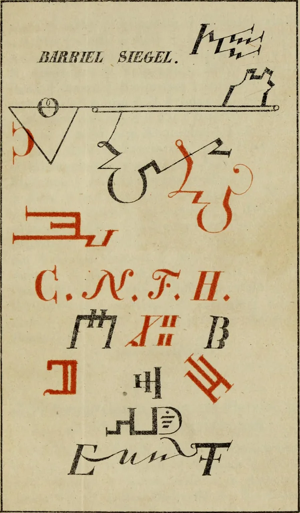 An illustration from Doktor Johannes Faust's Magia naturalis et innaturalis : oder, Dreifacher Höllenzwang, letztes Testament and Siegelkunst, nach einer kostbar ausgestattenten Handschrift in der Herzogl. Bibliothek zu Koburg vollständig und wortgetreu hrsg. in fünf Abtheilungen .., 1849, leaf 59