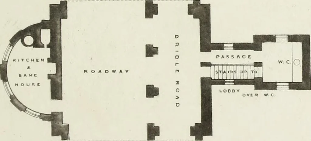 An illustration from Domestic architecture, being a series of designs for mansions, villas, rectory houses, parsonage houses, bailiffs' lodge, gardener's lodge, game-keeper's lodge, park gate lodges, etc. in the Grecian, Italian, and old English styles of architecture. With observations on the appropriate choice of site; the whole designed with strict reference to the practicability of erection, and with due attention to the important consideration of uniting elegance, convenience and domestic comfort with economy ... With accurate estimates appended to each design, 1833, leaf 159