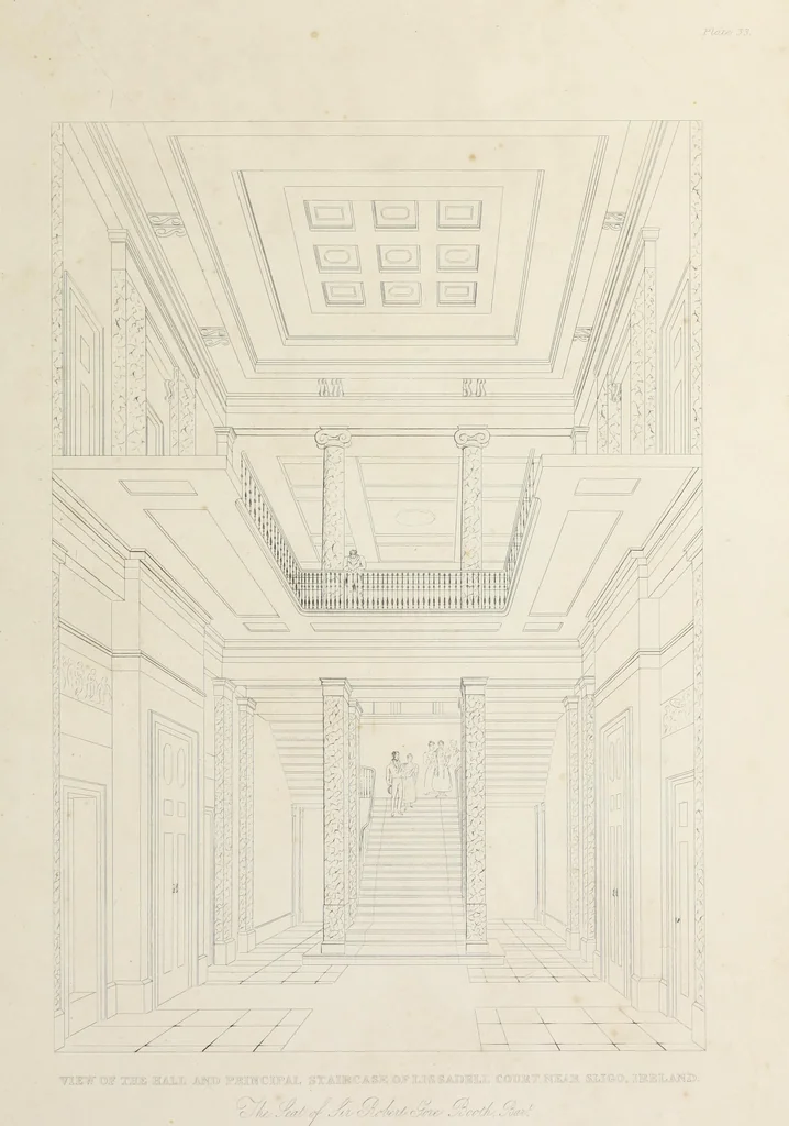 An illustration from Domestic architecture, being a series of designs for mansions, villas, rectory houses, parsonage houses, bailiffs' lodge, gardener's lodge, game-keeper's lodge, park gate lodges, etc. in the Grecian, Italian, and old English styles of architecture. With observations on the appropriate choice of site; the whole designed with strict reference to the practicability of erection, and with due attention to the important consideration of uniting elegance, convenience and domestic comfort with economy ... With accurate estimates appended to each design, 1833, leaf 247