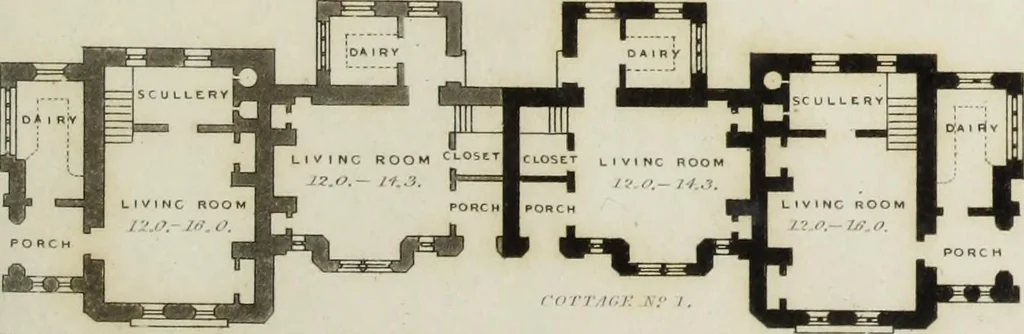 An illustration from Domestic architecture, being a series of designs for mansions, villas, rectory houses, parsonage houses, bailiffs' lodge, gardener's lodge, game-keeper's lodge, park gate lodges, etc. in the Grecian, Italian, and old English styles of architecture. With observations on the appropriate choice of site; the whole designed with strict reference to the practicability of erection, and with due attention to the important consideration of uniting elegance, convenience and domestic comfort with economy ... With accurate estimates appended to each design, 1833, leaf 273
