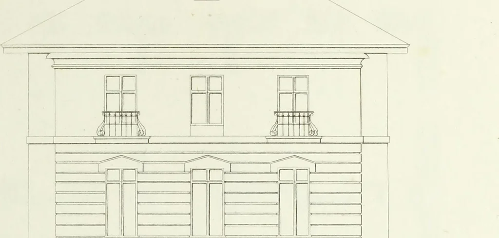 An illustration from Domestic architecture, being a series of designs for mansions, villas, rectory houses, parsonage houses, bailiffs' lodge, gardener's lodge, game-keeper's lodge, park gate lodges, etc. in the Grecian, Italian, and old English styles of architecture. With observations on the appropriate choice of site; the whole designed with strict reference to the practicability of erection, and with due attention to the important consideration of uniting elegance, convenience and domestic comfort with economy ... With accurate estimates appended to each design, 1833, leaf 95