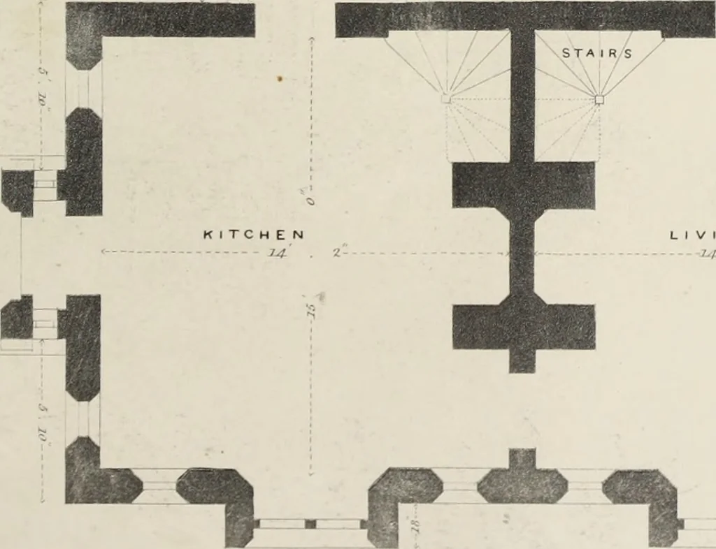 An illustration from Domestic architecture, being a series of designs, for mansions, villas, rectory houses, parsonage houses, bailiff's lodge, gardener's lodge, game-keeper's lodge, park-gate lodges, etc., in the Grecian, Italian, and old English style of architecture : with observations on the appropriate choice of site, the whole designed with strict reference to the practicability of erection, and with due attention to the important consideration of uniting elegance, convenience and domestic comfort with economy, the whole being the result of upwards of thirty years professional experience : with accurate estimates appended to each design, 1850, leaf 120