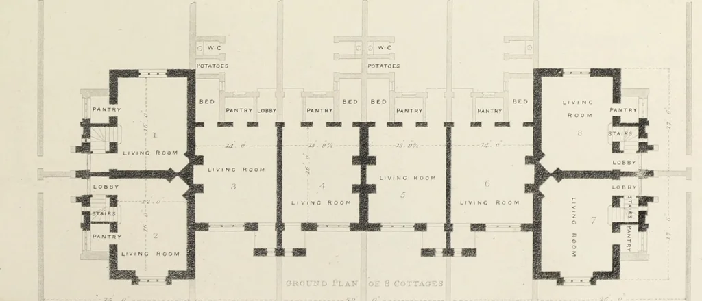 An illustration from Domestic architecture, being a series of designs, for mansions, villas, rectory houses, parsonage houses, bailiff's lodge, gardener's lodge, game-keeper's lodge, park-gate lodges, etc., in the Grecian, Italian, and old English style of architecture : with observations on the appropriate choice of site, the whole designed with strict reference to the practicability of erection, and with due attention to the important consideration of uniting elegance, convenience and domestic comfort with economy, the whole being the result of upwards of thirty years professional experience : with accurate estimates appended to each design, 1850, leaf 130