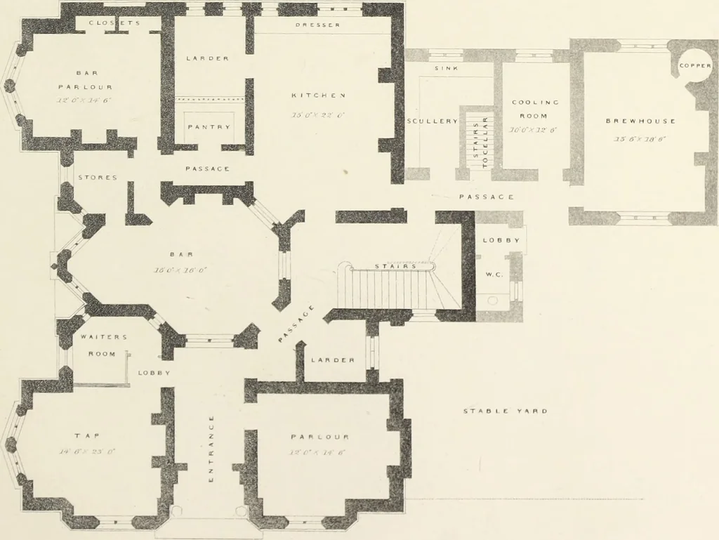 An illustration from Domestic architecture, being a series of designs, for mansions, villas, rectory houses, parsonage houses, bailiff's lodge, gardener's lodge, game-keeper's lodge, park-gate lodges, etc., in the Grecian, Italian, and old English style of architecture : with observations on the appropriate choice of site, the whole designed with strict reference to the practicability of erection, and with due attention to the important consideration of uniting elegance, convenience and domestic comfort with economy, the whole being the result of upwards of thirty years professional experience : with accurate estimates appended to each design, 1850, leaf 132