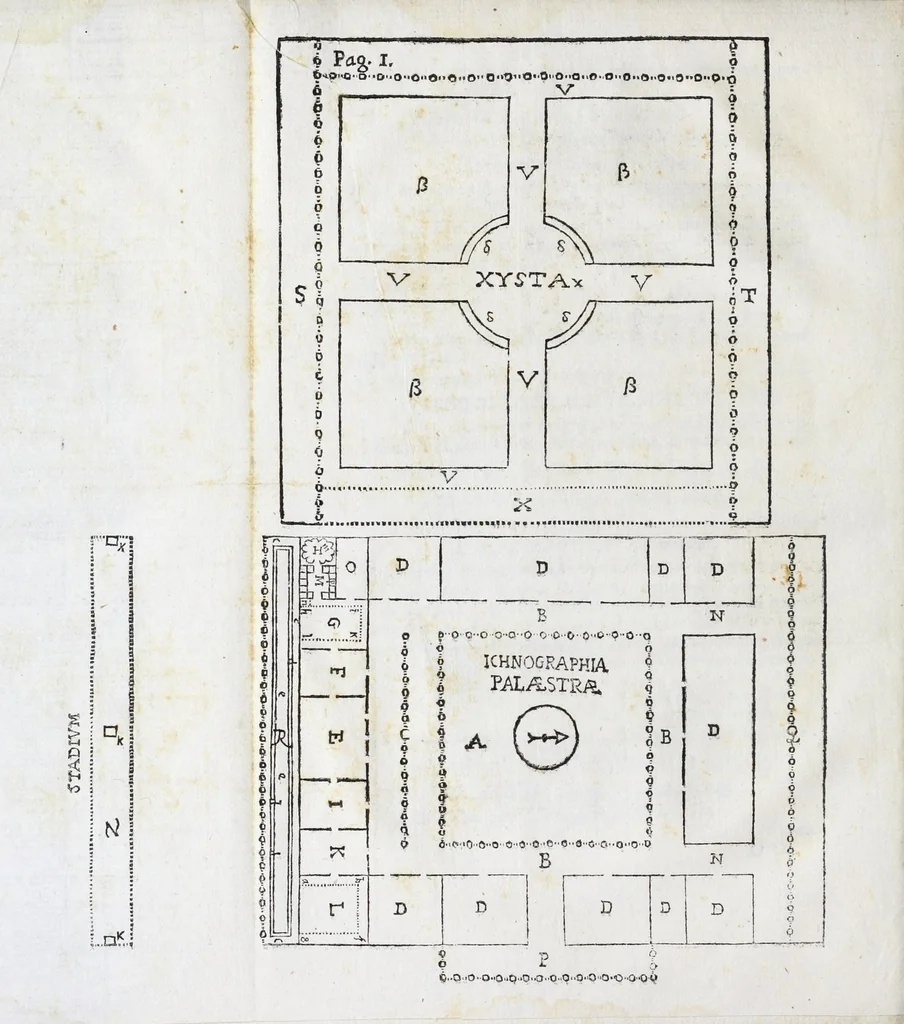 An illustration from Dominici Aulisi Opuscula : De gymnasii constructione, Mausolei architectura, Harmonia Timaica, & Numeris medicis : his accessit Epistola de colo Mayerano, 1694, leaf 26