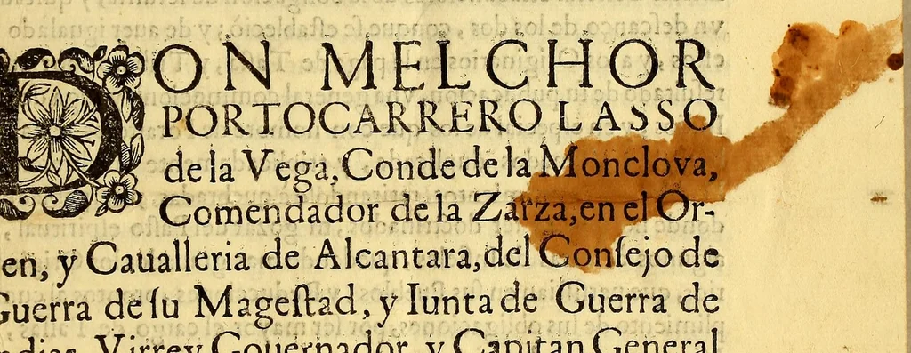 An illustration from Don Melchor Portocarrero Lasso de la Vega, conde de la Monclova, comendador de la Zarza, en el Orden, y Caualleria de Alcantara, del Consejo de Guerra de su Magestad, y Iunta de Guerra de Indias, virrey gouernador, y capitan general de estos Reynos, y Prouincias del Perù, Tierrafirme, y Chile, &amp;c. : Por auer hallado en este reyno, quando entre à gouernarle, gran confusion en la cobranza de tassas, y entero de la mita de Potosi ., 1692, leaf 3