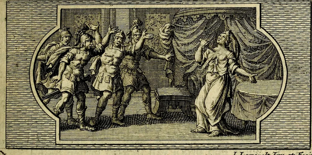 An illustration from Doorlugte voorbeelden der ouden : leerzaame zinnebeelden, nevens 't treurspel van L. Junius Brutus, vaderlyke gestrengheid, en verscheide gedigten, 1725, leaf 116