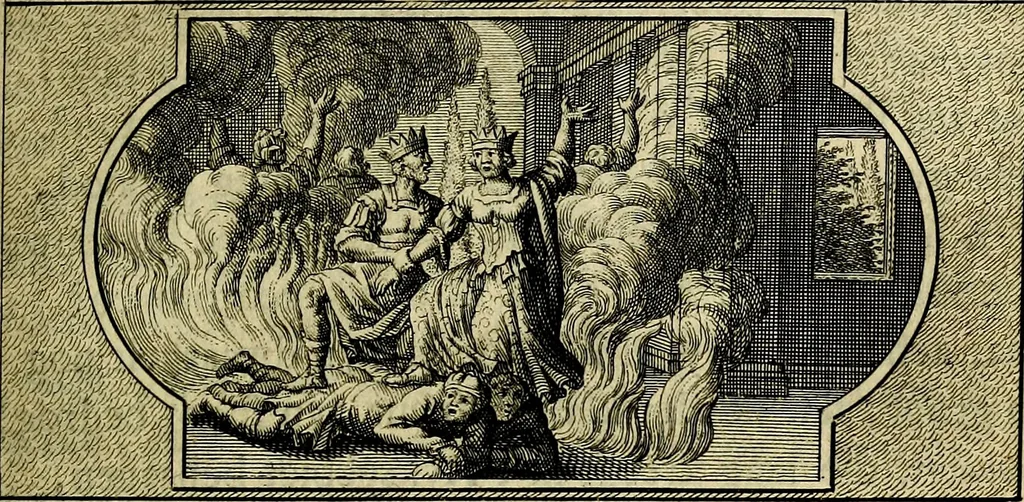 An illustration from Doorlugte voorbeelden der ouden : leerzaame zinnebeelden, nevens 't treurspel van L. Junius Brutus, vaderlyke gestrengheid, en verscheide gedigten, 1725, leaf 176