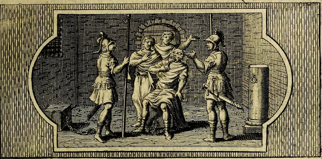 An illustration from Doorlugte voorbeelden der ouden : leerzaame zinnebeelden, nevens 't treurspel van L. Junius Brutus, vaderlyke gestrengheid, en verscheide gedigten, 1725, leaf 206