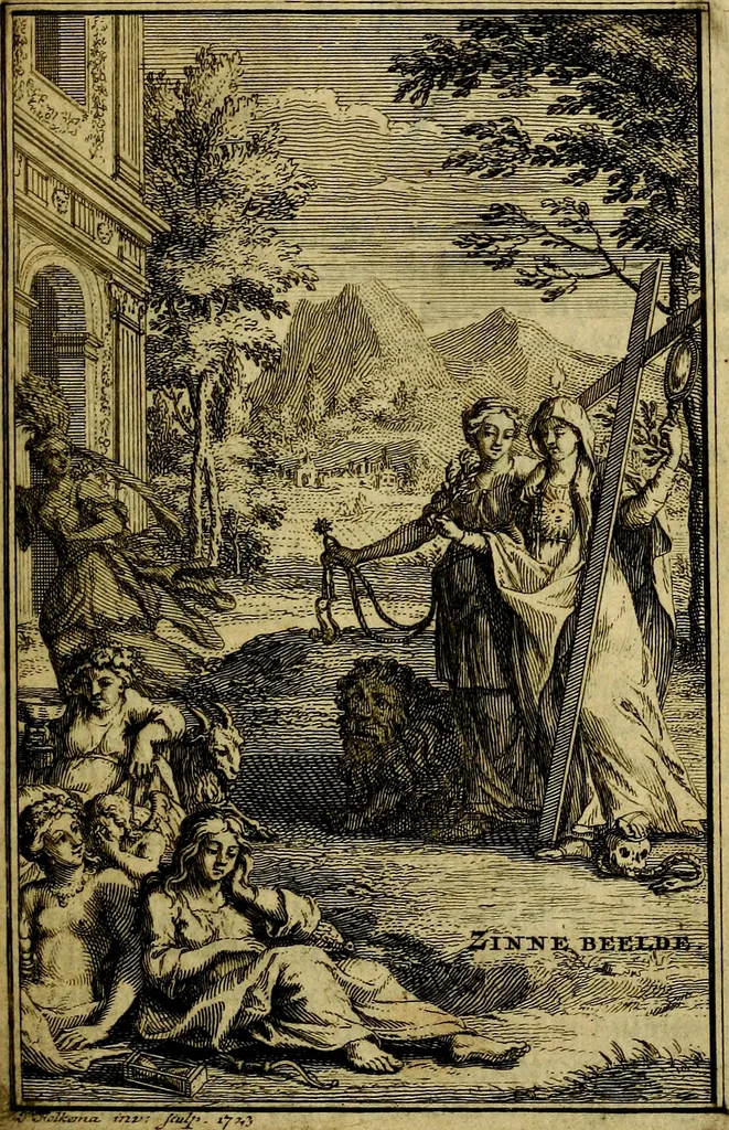 An illustration from Doorlugte voorbeelden der ouden : leerzaame zinnebeelden, nevens 't treurspel van L. Junius Brutus, vaderlyke gestrengheid, en verscheide gedigten, 1725, leaf 214