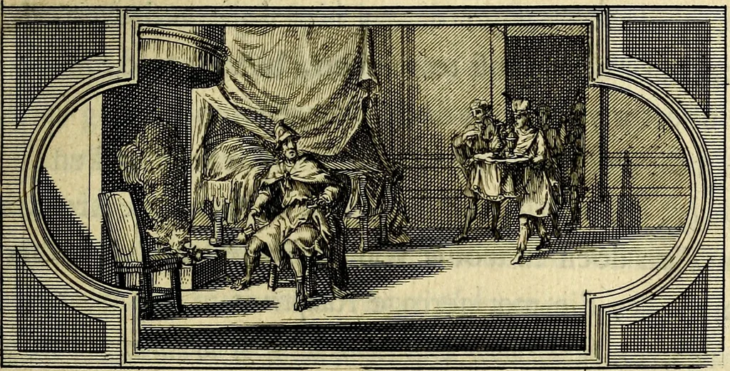 An illustration from Doorlugte voorbeelden der ouden : leerzaame zinnebeelden, nevens 't treurspel van L. Junius Brutus, vaderlyke gestrengheid, en verscheide gedigten, 1725, leaf 86