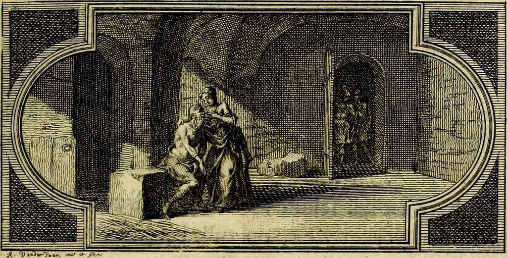 An illustration from Doorlugte voorbeelden der ouden : leerzaame zinnebeelden, nevens 't treurspel van L. Junius Brutus, vaderlyke gestrengheid, en verscheide gedigten, 1725, leaf 92