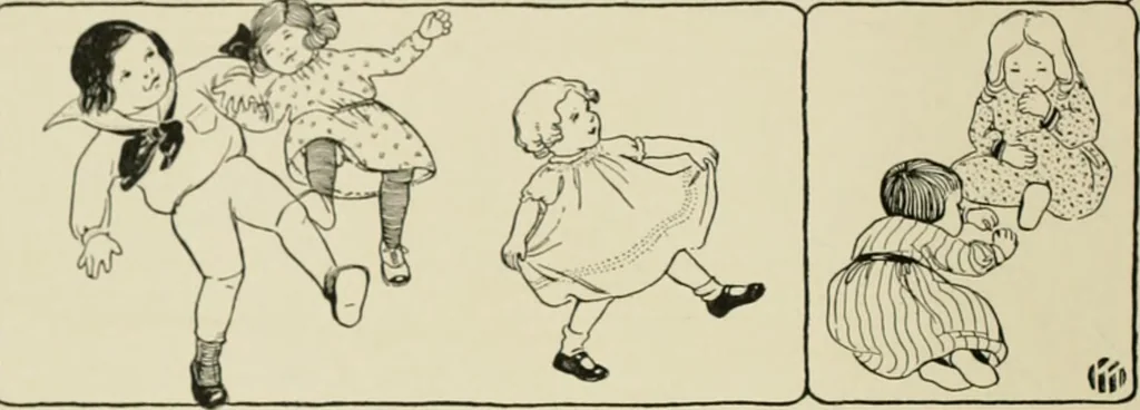 An illustration from Dramatic games and dances for little children, 1914, leaf 42