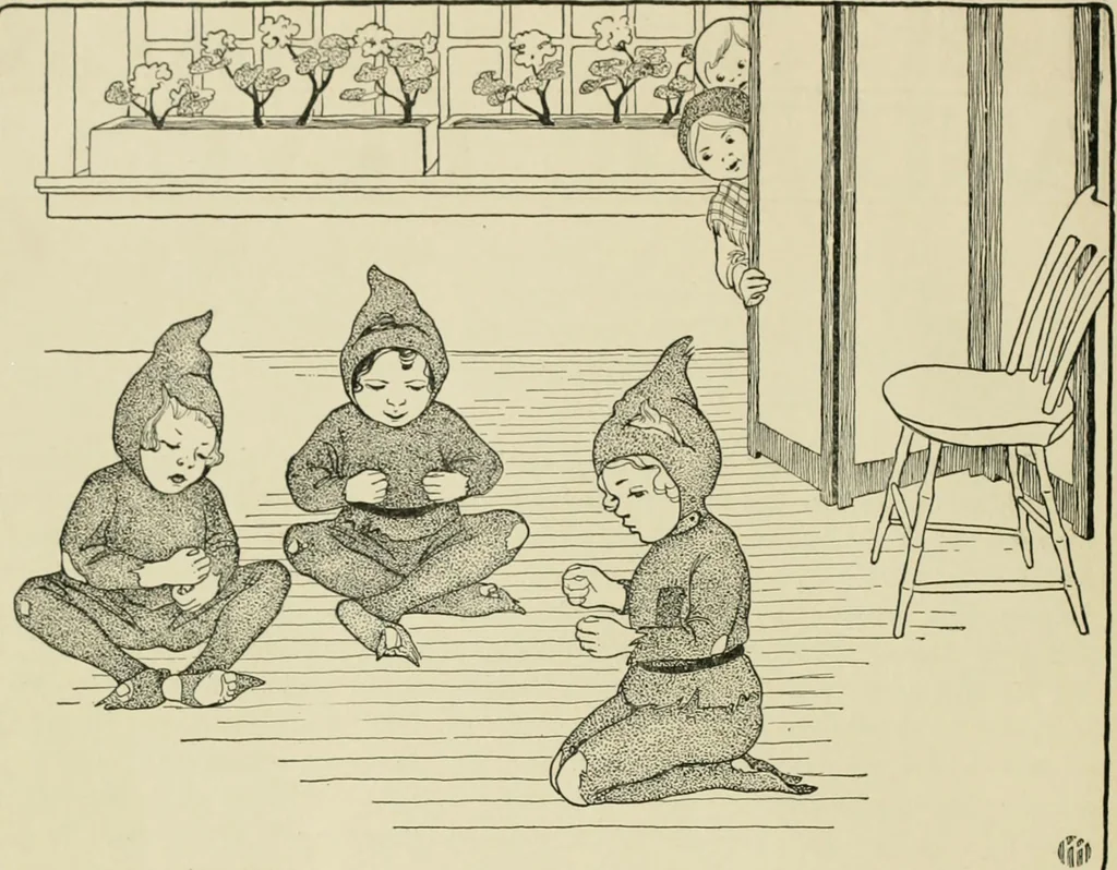 An illustration from Dramatic games and dances for little children, 1914, leaf 82