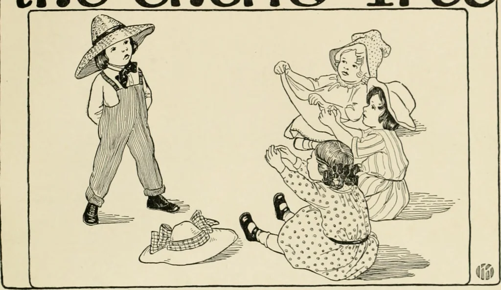 An illustration from Dramatic games and dances for little children, 1914, leaf 87