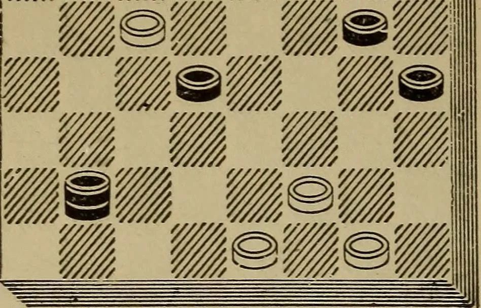 An illustration from Draughts : Gould's problems, critical positions and games by all the greatest players and composers of the world, the whole interspersed with notes on the positions / by Joseph Gould, 1895, leaf 101