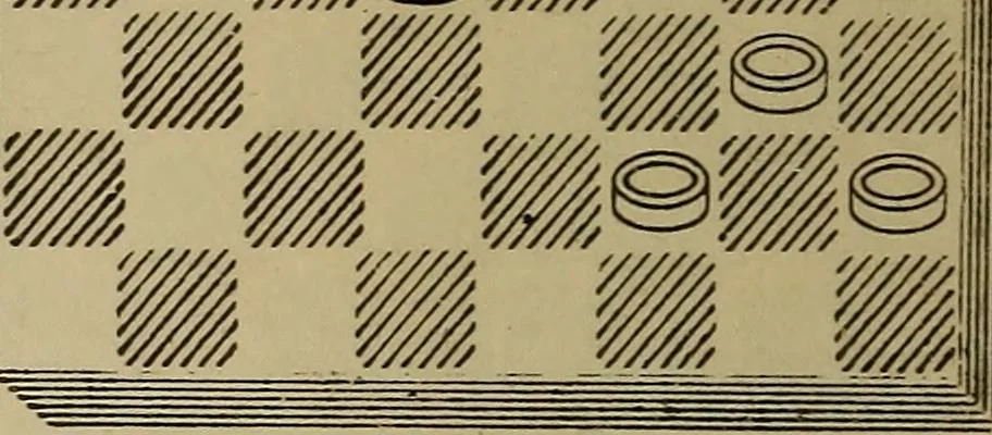 An illustration from Draughts : Gould's problems, critical positions and games by all the greatest players and composers of the world, the whole interspersed with notes on the positions / by Joseph Gould, 1895, leaf 105