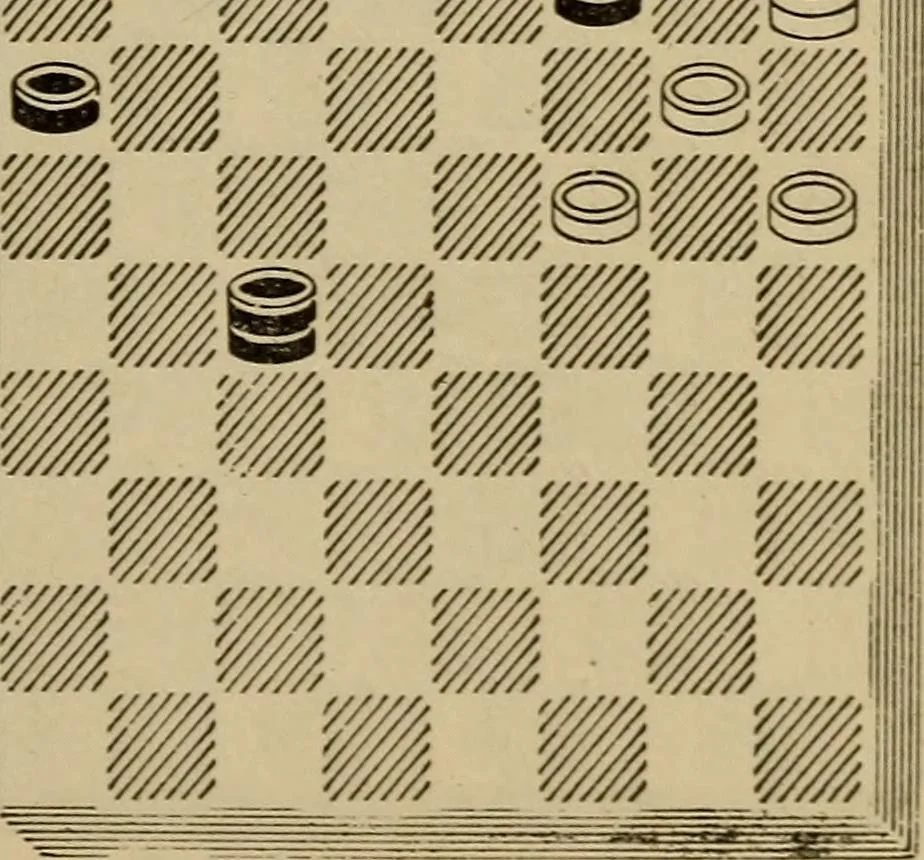 An illustration from Draughts : Gould's problems, critical positions and games by all the greatest players and composers of the world, the whole interspersed with notes on the positions / by Joseph Gould, 1895, leaf 106