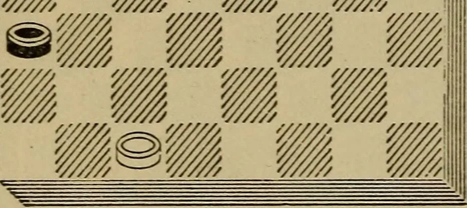 An illustration from Draughts : Gould's problems, critical positions and games by all the greatest players and composers of the world, the whole interspersed with notes on the positions / by Joseph Gould, 1895, leaf 107