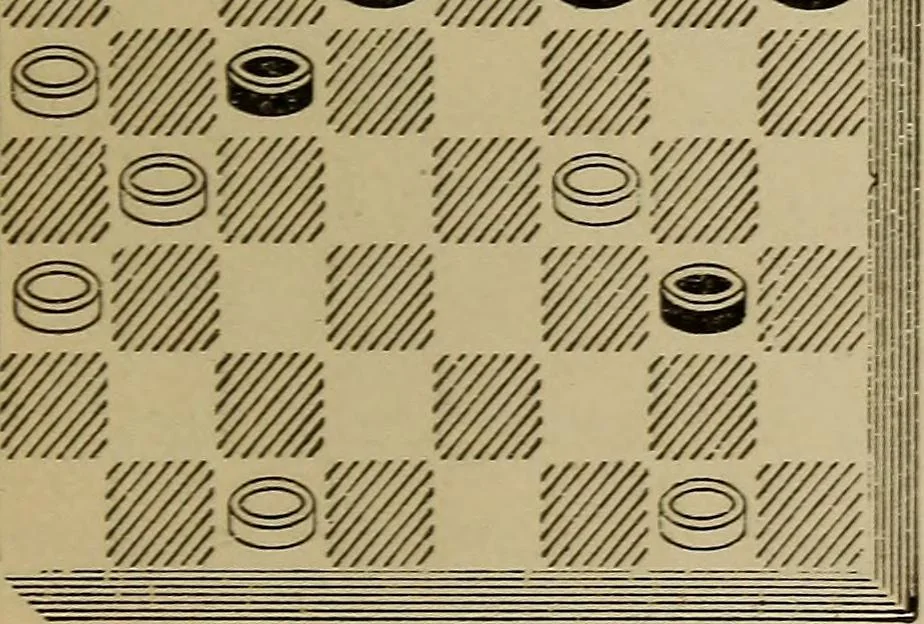 An illustration from Draughts : Gould's problems, critical positions and games by all the greatest players and composers of the world, the whole interspersed with notes on the positions / by Joseph Gould, 1895, leaf 110