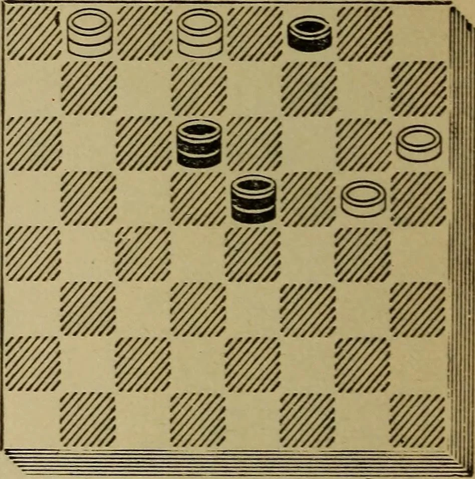 An illustration from Draughts : Gould's problems, critical positions and games by all the greatest players and composers of the world, the whole interspersed with notes on the positions / by Joseph Gould, 1895, leaf 111