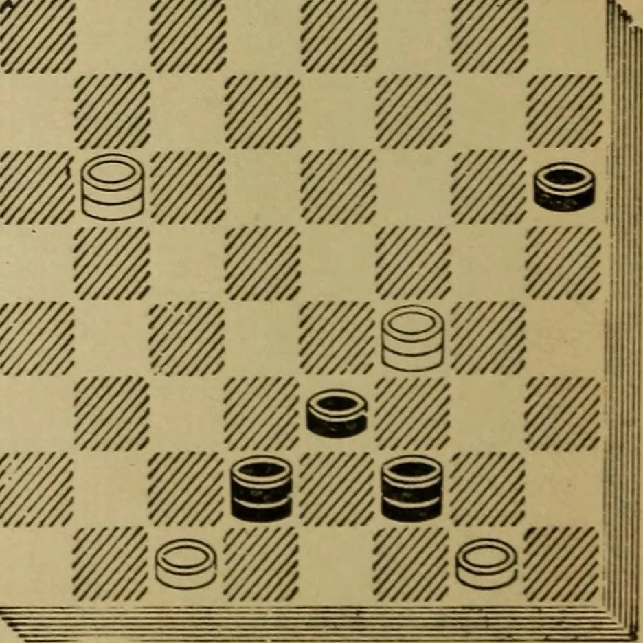 An illustration from Draughts : Gould's problems, critical positions and games by all the greatest players and composers of the world, the whole interspersed with notes on the positions / by Joseph Gould, 1895, leaf 111