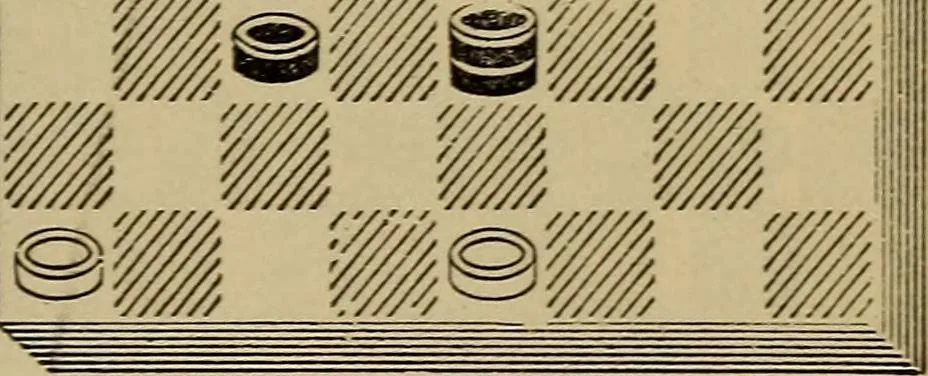 An illustration from Draughts : Gould's problems, critical positions and games by all the greatest players and composers of the world, the whole interspersed with notes on the positions / by Joseph Gould, 1895, leaf 112