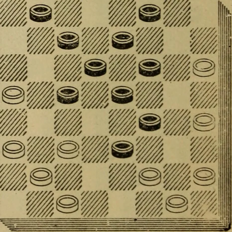 An illustration from Draughts : Gould's problems, critical positions and games by all the greatest players and composers of the world, the whole interspersed with notes on the positions / by Joseph Gould, 1895, leaf 115