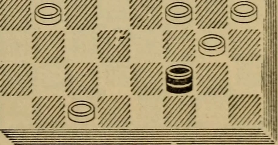 An illustration from Draughts : Gould's problems, critical positions and games by all the greatest players and composers of the world, the whole interspersed with notes on the positions / by Joseph Gould, 1895, leaf 116