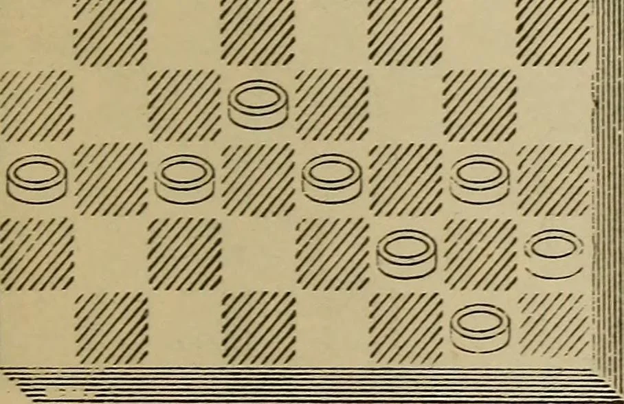 An illustration from Draughts : Gould's problems, critical positions and games by all the greatest players and composers of the world, the whole interspersed with notes on the positions / by Joseph Gould, 1895, leaf 118
