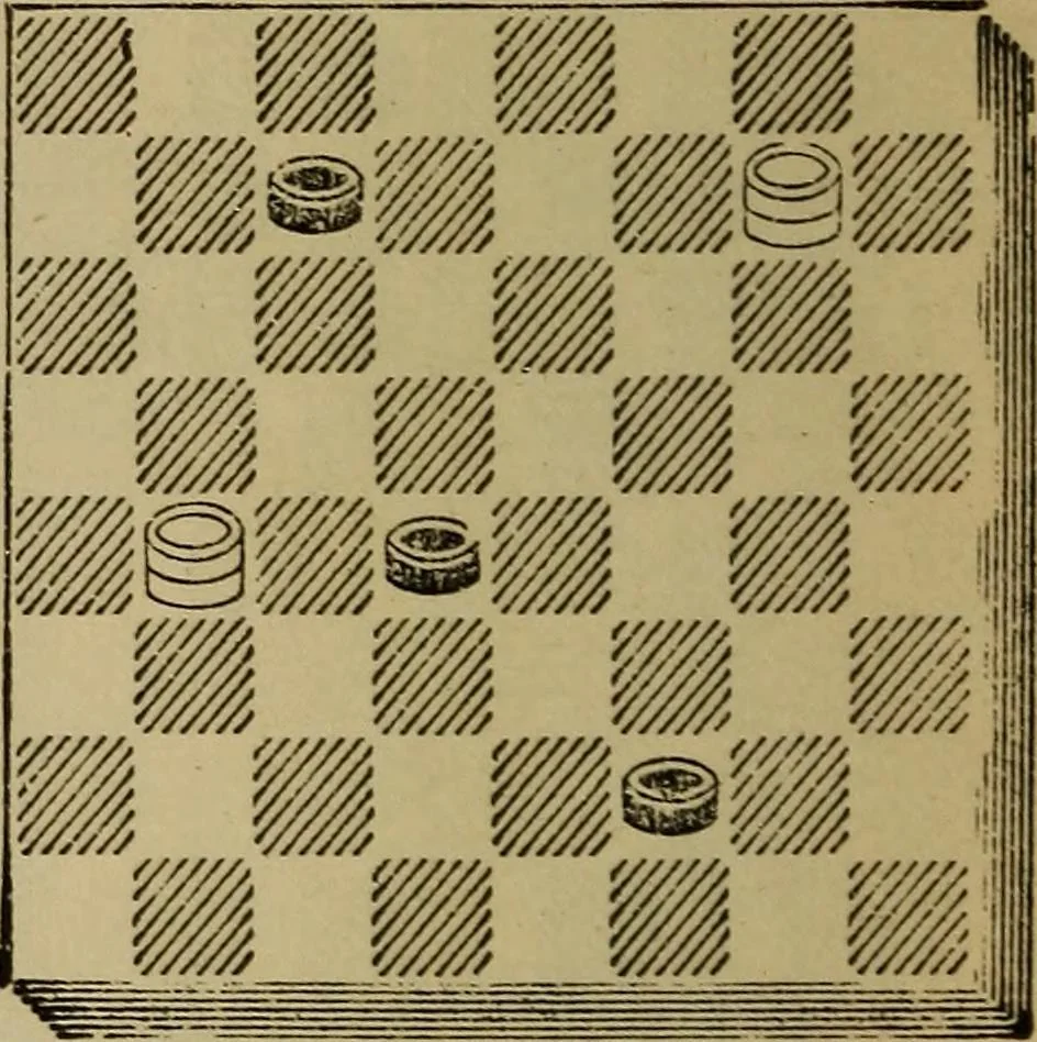 An illustration from Draughts : Gould's problems, critical positions and games by all the greatest players and composers of the world, the whole interspersed with notes on the positions / by Joseph Gould, 1895, leaf 119