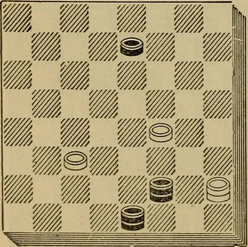 An illustration from Draughts : Gould's problems, critical positions and games by all the greatest players and composers of the world, the whole interspersed with notes on the positions / by Joseph Gould, 1895, leaf 123