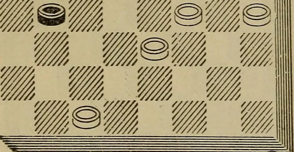 An illustration from Draughts : Gould's problems, critical positions and games by all the greatest players and composers of the world, the whole interspersed with notes on the positions / by Joseph Gould, 1895, leaf 125