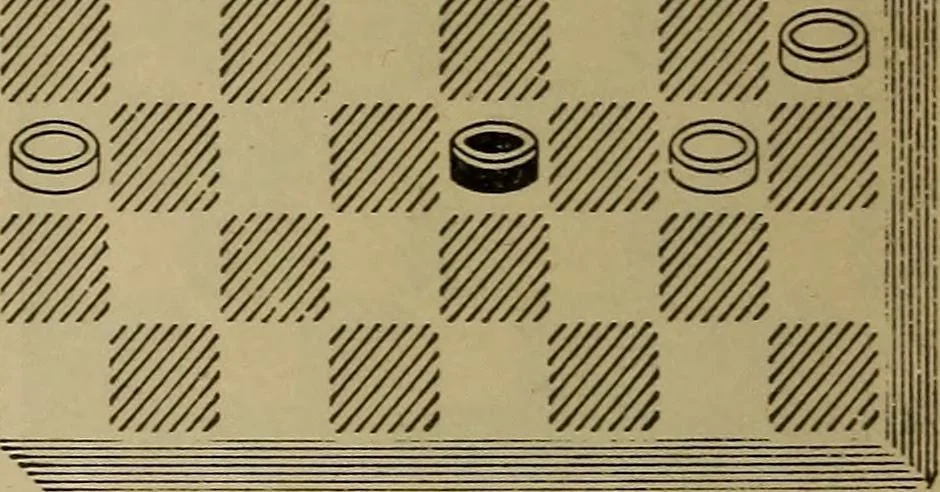 An illustration from Draughts : Gould's problems, critical positions and games by all the greatest players and composers of the world, the whole interspersed with notes on the positions / by Joseph Gould, 1895, leaf 125