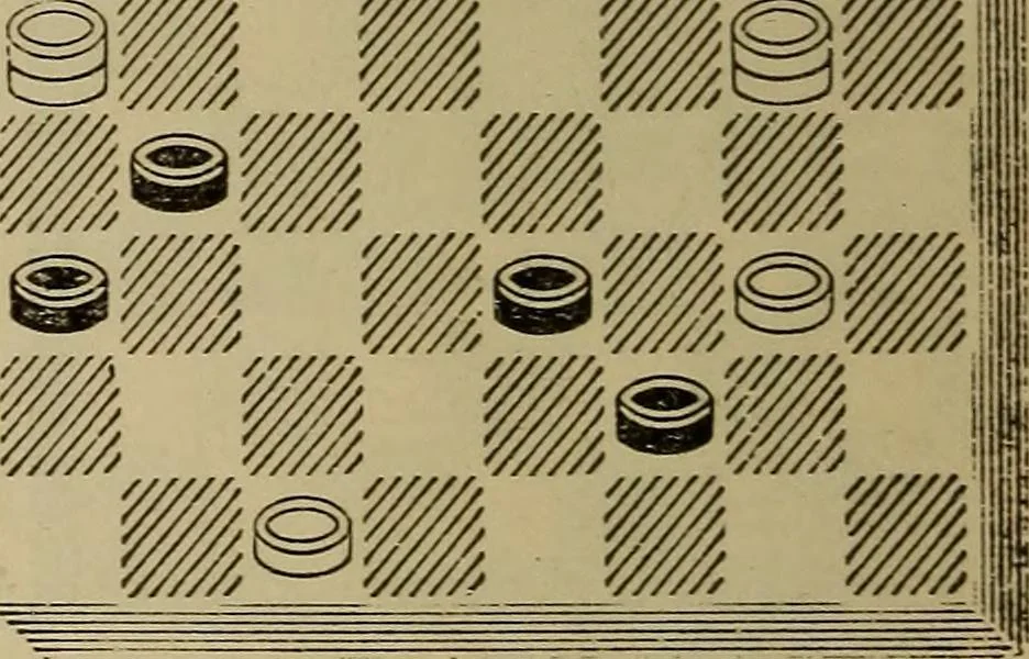 An illustration from Draughts : Gould's problems, critical positions and games by all the greatest players and composers of the world, the whole interspersed with notes on the positions / by Joseph Gould, 1895, leaf 125
