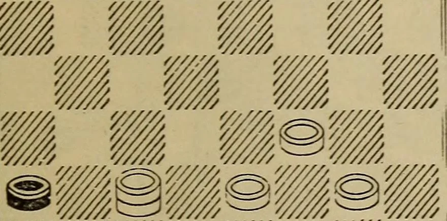 An illustration from Draughts : Gould's problems, critical positions and games by all the greatest players and composers of the world, the whole interspersed with notes on the positions / by Joseph Gould, 1895, leaf 126