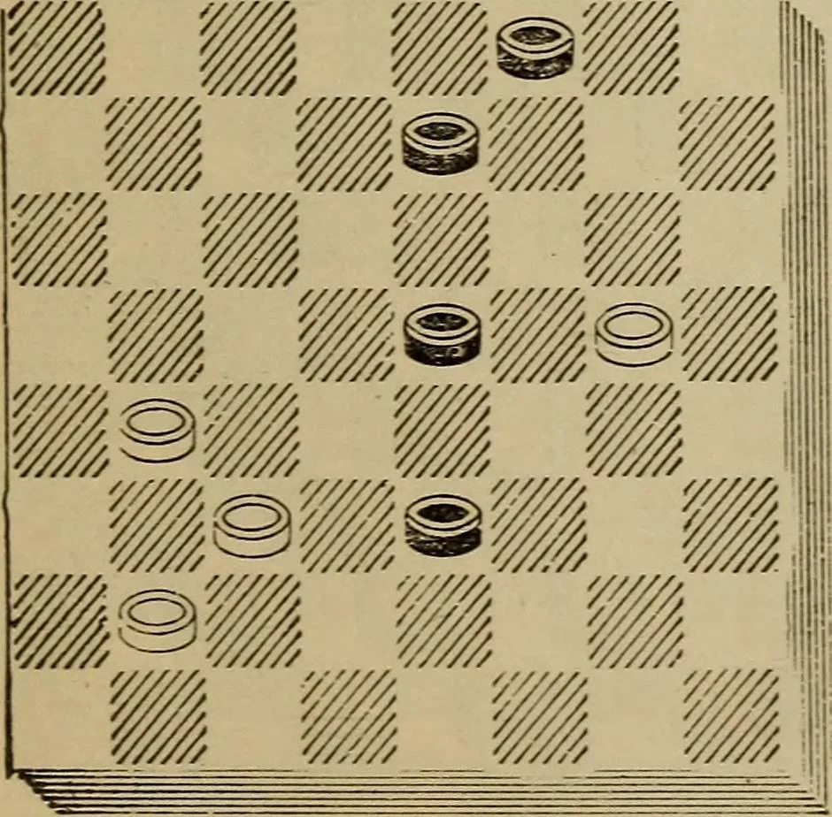 An illustration from Draughts : Gould's problems, critical positions and games by all the greatest players and composers of the world, the whole interspersed with notes on the positions / by Joseph Gould, 1895, leaf 126