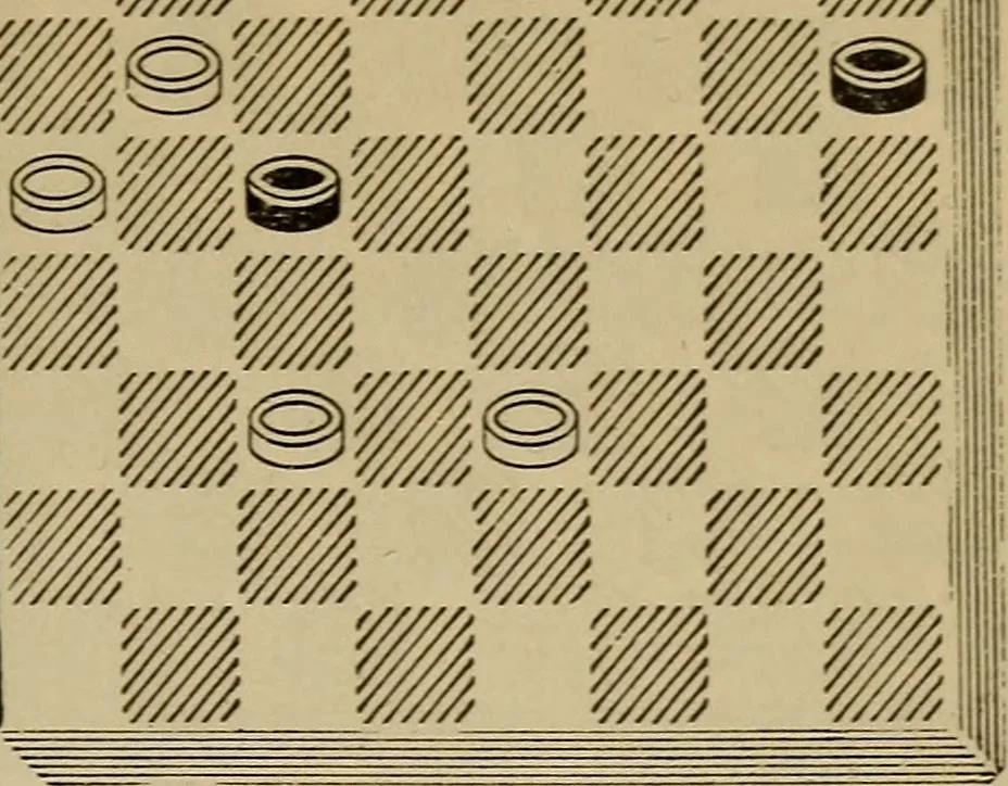 An illustration from Draughts : Gould's problems, critical positions and games by all the greatest players and composers of the world, the whole interspersed with notes on the positions / by Joseph Gould, 1895, leaf 126