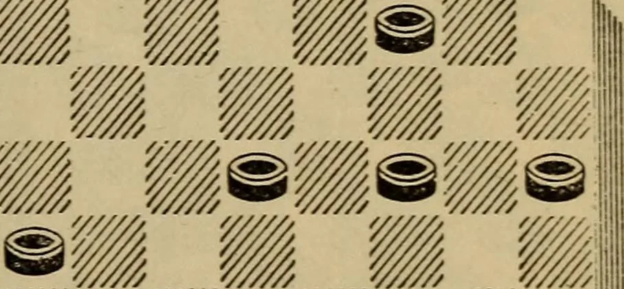 An illustration from Draughts : Gould's problems, critical positions and games by all the greatest players and composers of the world, the whole interspersed with notes on the positions / by Joseph Gould, 1895, leaf 128
