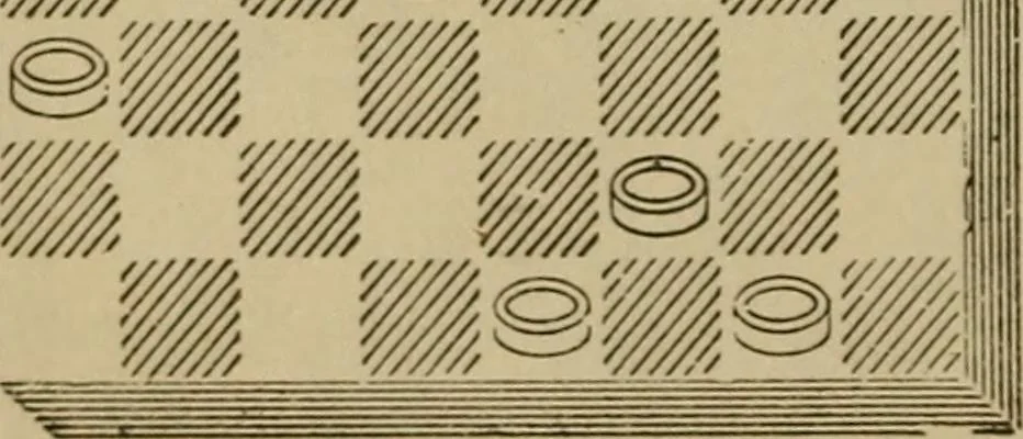An illustration from Draughts : Gould's problems, critical positions and games by all the greatest players and composers of the world, the whole interspersed with notes on the positions / by Joseph Gould, 1895, leaf 129