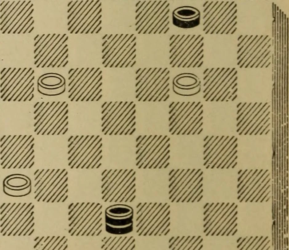 An illustration from Draughts : Gould's problems, critical positions and games by all the greatest players and composers of the world, the whole interspersed with notes on the positions / by Joseph Gould, 1895, leaf 13