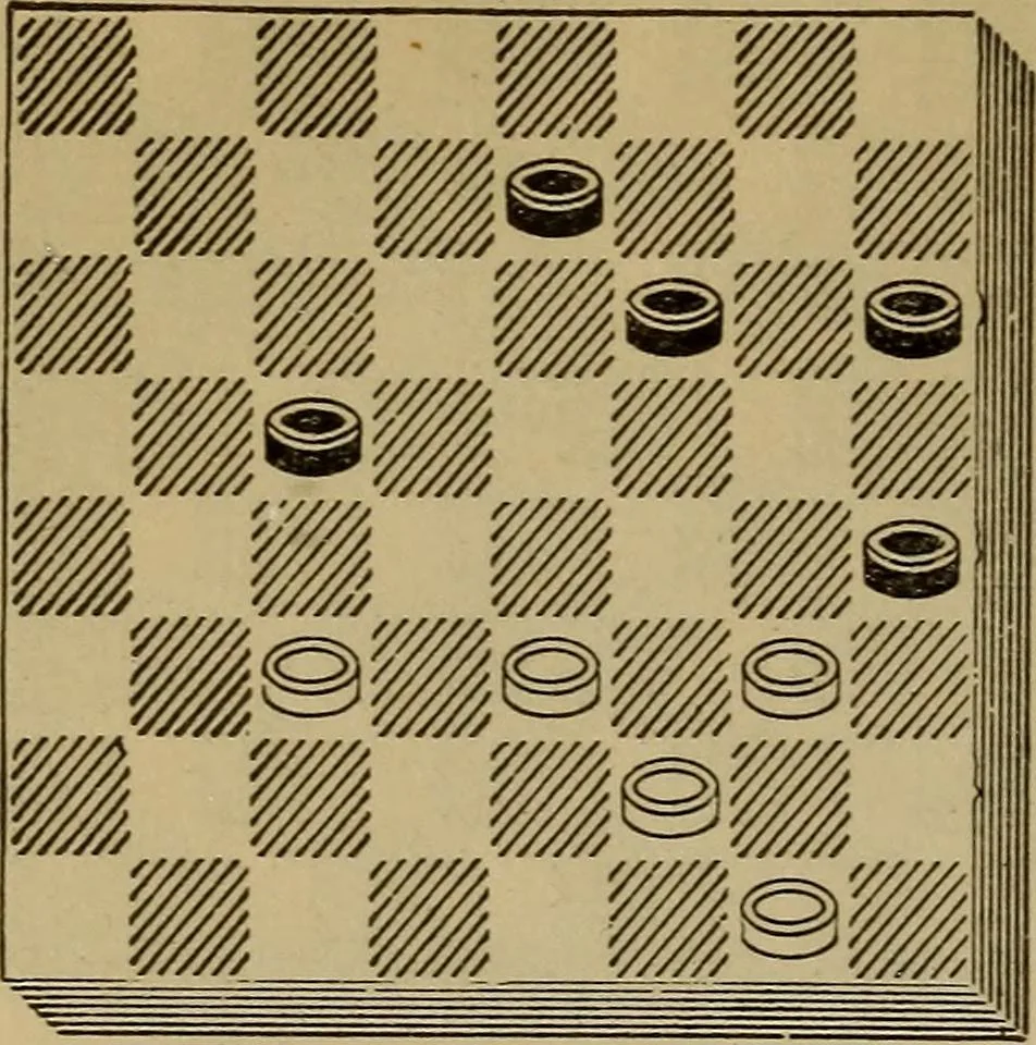 An illustration from Draughts : Gould's problems, critical positions and games by all the greatest players and composers of the world, the whole interspersed with notes on the positions / by Joseph Gould, 1895, leaf 131