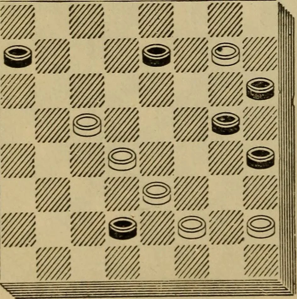 An illustration from Draughts : Gould's problems, critical positions and games by all the greatest players and composers of the world, the whole interspersed with notes on the positions / by Joseph Gould, 1895, leaf 131