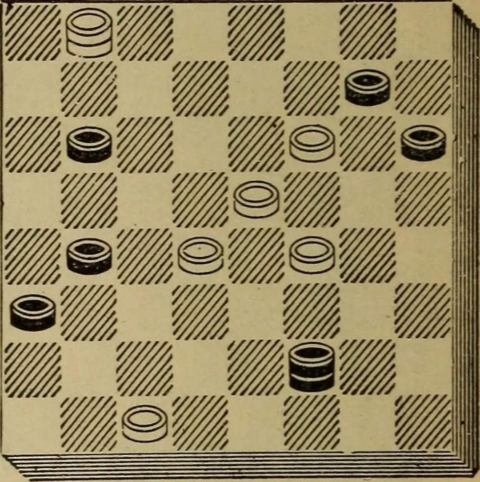 An illustration from Draughts : Gould's problems, critical positions and games by all the greatest players and composers of the world, the whole interspersed with notes on the positions / by Joseph Gould, 1895, leaf 131