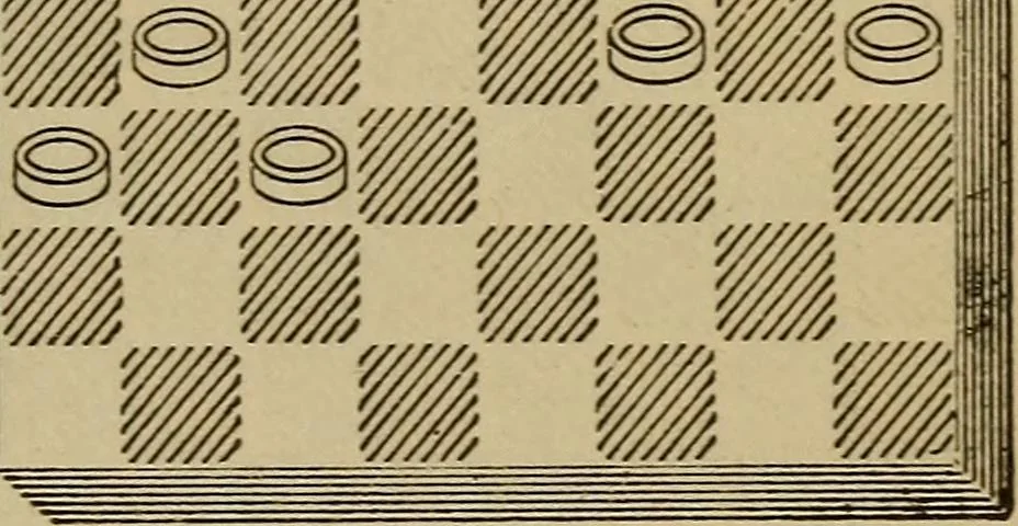 An illustration from Draughts : Gould's problems, critical positions and games by all the greatest players and composers of the world, the whole interspersed with notes on the positions / by Joseph Gould, 1895, leaf 132