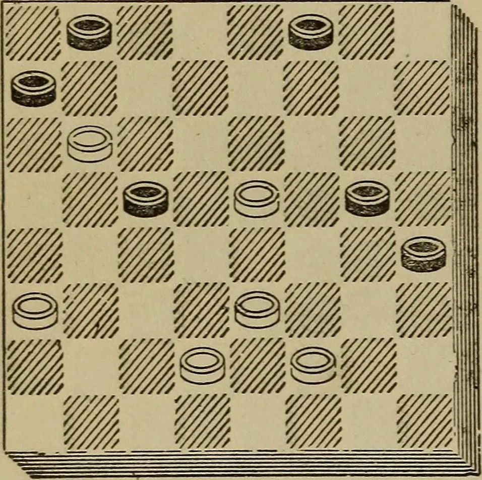 An illustration from Draughts : Gould's problems, critical positions and games by all the greatest players and composers of the world, the whole interspersed with notes on the positions / by Joseph Gould, 1895, leaf 133